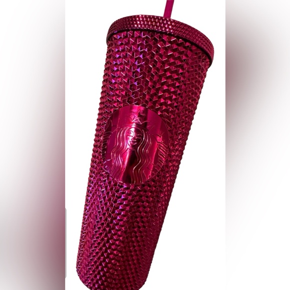 STARBUCKS 2022 Holiday Collection Metallic “Sangria” Hot Pink Studded Tumbler. - Picture 2 of 5